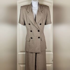 Vintage VIRGO II Lightweight Pantsuit Brown and Tan Houndstooth Size 8